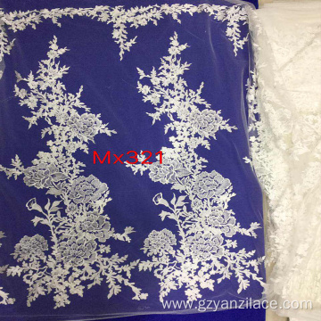 White Flower Embroidered Lace Fabric